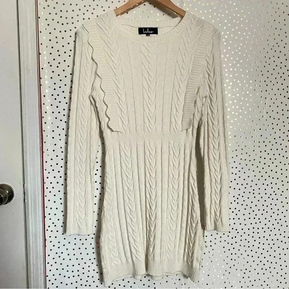 Lulus Snowy Day Ivory Cable Knit Bodycon Sweater Dress - Picture 2 of 7